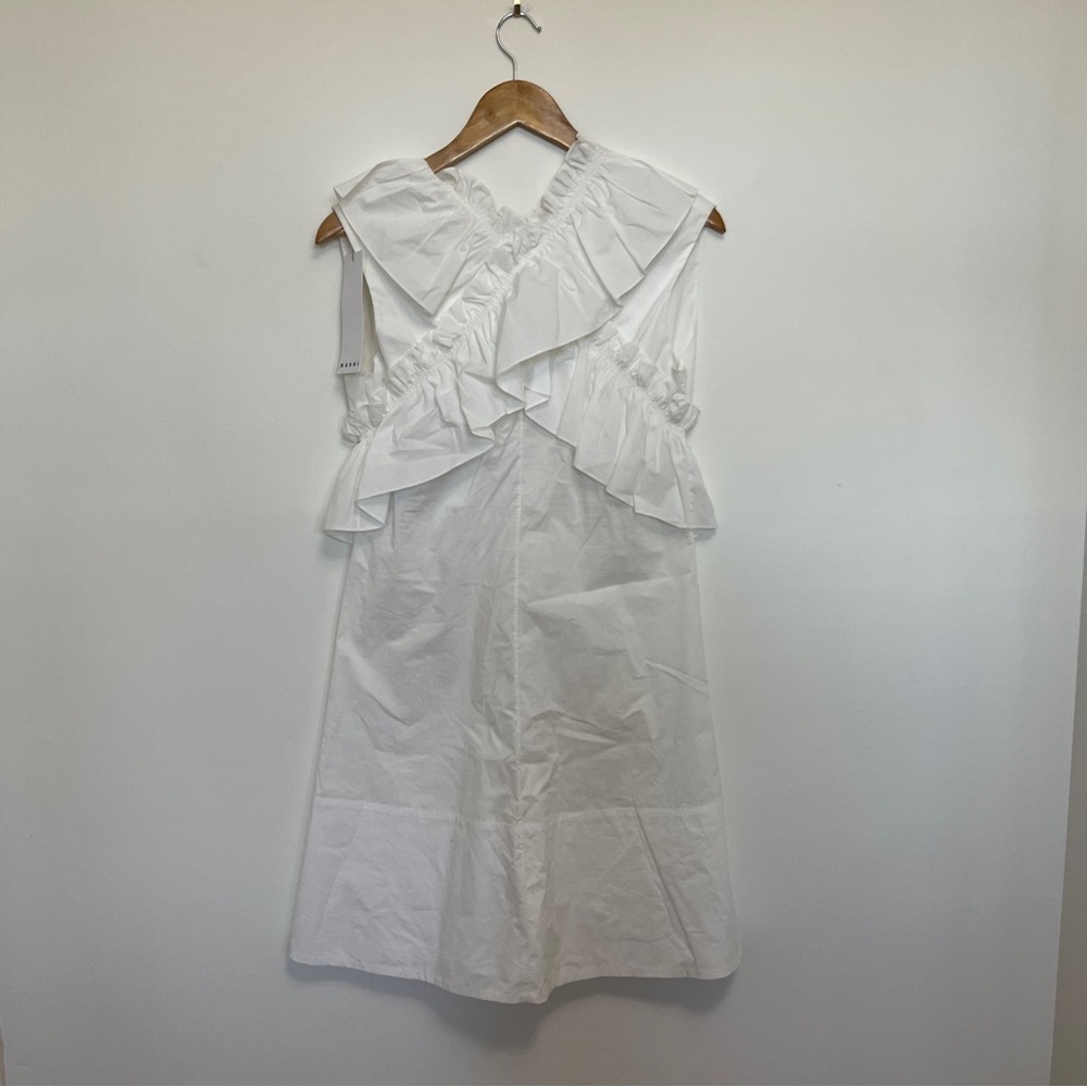 Marni White Ruffle Mini Dress Size 38 US 8 NWT